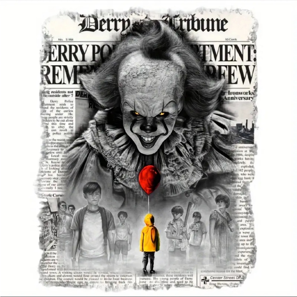 Clown Newspaper Print Heat Transfer‎ Applique Patch Easy-to-Apply Iron-On Decal